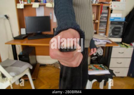 Pressing the Button Stock Photo
