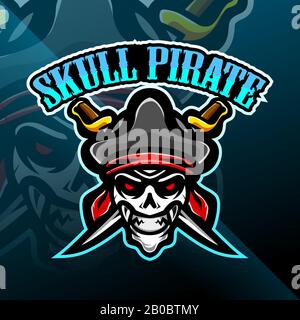 Skull pirates mascot gaming logo design Stock Vector