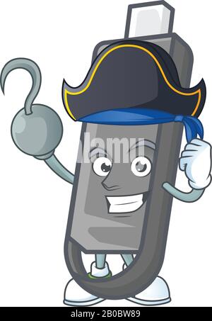 Calm one hand Pirate flashdisk mascot design wearing hat Stock Vector