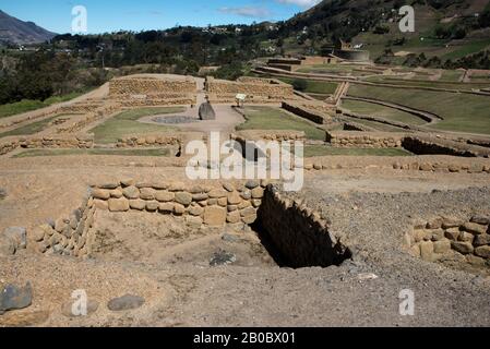 In Ingapirca the remains of an Inca fortress, storehouse and the Temple of the Sun were built on the ruins of the Cañari culture in nowadays Ecuador. Stock Photo