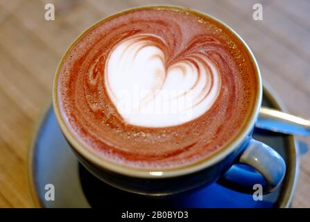 white heart shape on belgian hot chocolate drink Stock Photo