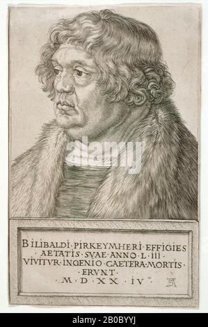 Albrecht Dürer, Portrait of Willibald Pirckheimer, 1524, engraving on paper, 7 1/8 in. x 4 1/2 in. (18.1 cm. x 11.4 cm.) Stock Photo