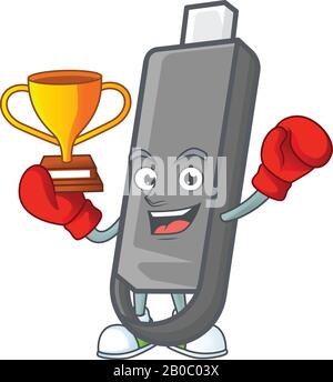 Super cool Boxing winner of flashdisk in mascot cartoon design Stock Vector
