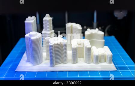 Architectural model printed in a 3D printer. 3D dimensional. Stock Photo