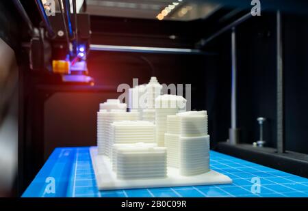 Architectural model printed in a 3D printer. 3D dimensional. Stock Photo