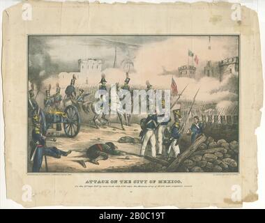 D. Needham, Part of a Collection of Mexican-American War Prints, Attack on the City of Mexico.On the 14th ofSeptember1847 by General Scott With 8000 Men, the Mexican Army of 30,000 Men Routed #118, n.d., color lithograph on paper, 12 in. x 15 1/8 in. (30.48 cm x 38.42 cm Stock Photo