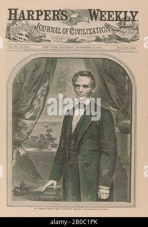 Winslow Homer, Portrait of Abraham Lincoln, Born in Kentucky, February 12, 1809, 1860, wood engraving on paper Stock Photo