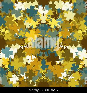 Seamless pattern of clover leaves on a brown background. Vector image. Stock Vector