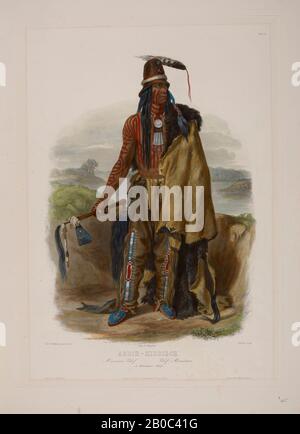 Karl Bodmer, Abdih-Hiddisch, A Minatarre Chief, Tableau 24 from Travels in the Interior of North America, 1841, hand-colored aquatint, etching on heavy cream wove paper, 23 1/4 in. x 16 7/8 in. (59.06 cm x 42.86 cm Stock Photo