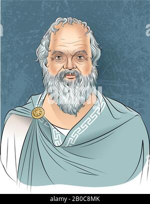 Socrates vector portrait with line art. Classical Greek (Athenian) philosopher. Stock Vector