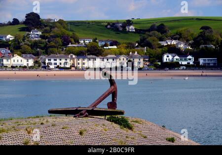 Instow and the Estuary of the Rivers Taw & Torridge from the Rusty Old Anchor on the Quay at Appledore on the South West Coast Path, North Devon. Stock Photo