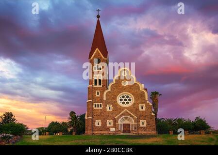 Sunset above Christchurch, a historic lutheran church in Windhoek, Namibia Stock Photo