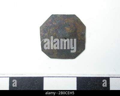 Octagon shape, gold (copper alloy). Octagon shape with a hole in the ...