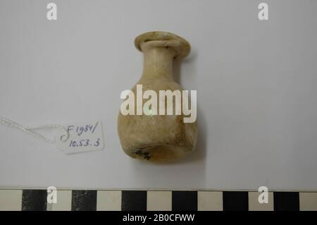 miniature bottle, Miniature bottle from a series of 21 mainly light green and decolored Roman glass bottles. See also doctoral thesis J. Hendriks 2006., miniature bottle, glass, h. 5.2 cm (max.), Coptic Period, Islamic 1st-3rd Century, Egypt Stock Photo