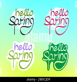 hello spring text color background Stock Vector