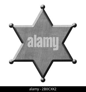 old metal sign board. sheriff star. white background isolated. 3d illustration design. Stock Photo