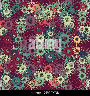 Seamless pattern abstract ornament bacteria viruses on different dark shades. Vector image. Stock Vector