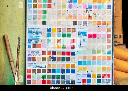 Iloilo City, Philippines: Closeup of a color spectrum card, used in a paint shop, to let the customer find the right paint color Stock Photo