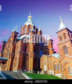 Uspenski-Cathedral, Helsinki, Gold domes on Eastern Orthodox Uspenski Cathedral in Helsinki, Finland Stock Photo