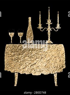Golden restaurant table Stock Vector