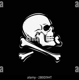 Jolly Roger symbol. Pirate flag, skull and crossbones emblem vector illustration Stock Vector