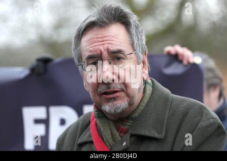 Stop the War Coalition's John Rees speaking to the media outside HMP Belmarsh in London, where he is visting Wikileaks founder Julian Assange ahead of his court battle against extradition to the US which is expected to open on Monday. Stock Photo