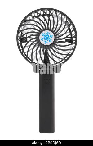 Hand held electric fan on white background Stock Photo