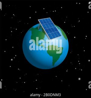 Planet earth with solar plate collector or photovoltaic panel to supply the whole world with electric power - 3d illustration on black background. Stock Photo