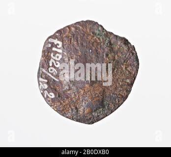 Netherlands Roman period, coin, ash, August, metal, copper, Diam., 25 mm, wt., 5.07 gr, roman IA AD, the Netherlands, Utrecht, Bunnik, Vechten Stock Photo