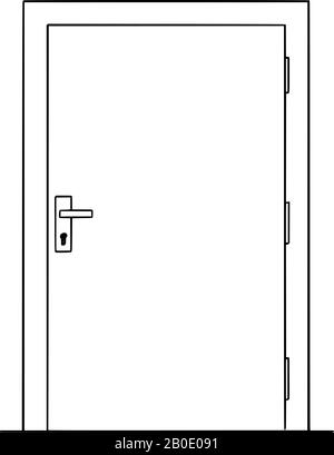 Vector cartoon drawing conceptual illustration of simple closed or locked door . Stock Vector