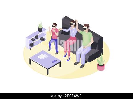 VR players isometric vector illustration Stock Vector