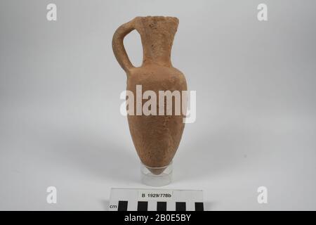 A small long earthenware bottle with one ear and point bottom., Crockery, pottery, H 19.5 cm, D belly 7.2 cm, W 8.8 cm, Middle Bronze Age II 1800-1550 BC, Palestine Stock Photo
