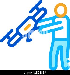 Human Hold Drone Icon Vector Outline Illustration Stock Vector