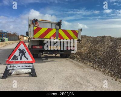 Shingle removal from the promenade after Storm Ciara and Storm Dennis n ...