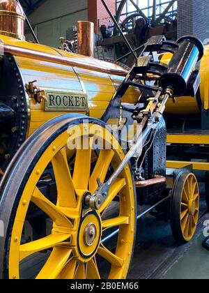 Stephenson's Rocket - an early steam locomotive. It was built for, and won, the Rainhill Trials held by the Liverpool and Manchester Railway in Octobe Stock Photo