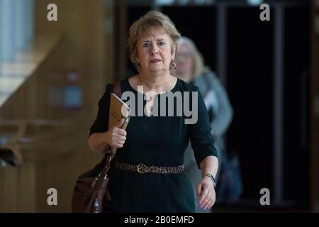 Edinburgh, UK. 20th Feb, 2020. Pictured: Roseanna Cunningham MSP - Cabinet Secretary for Environment, Climate Change and Land Reform. Scenes from First Ministers Questions at the Scottish Parliament in Holyrood, Edinburgh. Credit: Colin Fisher/Alamy Live News Stock Photo