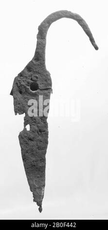 Flat piece of iron with a hook., Object, metal, iron, length: 17 cm, roman 1-200, Netherlands, Limburg, Maastricht, Heer, Backerbosch Stock Photo