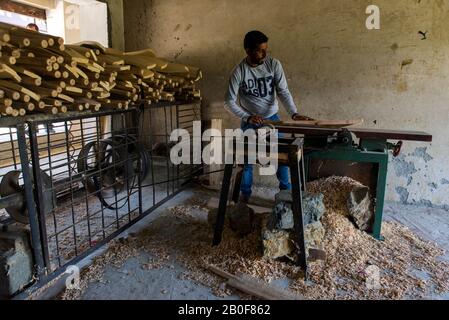 Making Cricket Bat Stock Photo