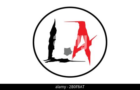 L and A logo of circle shape with plan white background, red touch in alphabet, custom design vector Stock Vector