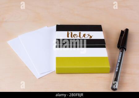 Notepad, pen and paper Stock Photo