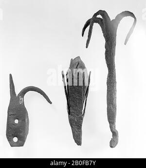 Iron hook or point of a sailing tree., Hook hook, metal, iron, 17,9 x 5,7 cm, roman 15-250, the Netherlands, Utrecht, Bunnik, Vechten, Houtense Vlakte Stock Photo