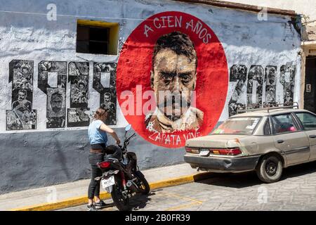 Oaxaca, Mexico - A wall painting honors Emiliano Zapata, the Mexican revolutionary, 100 years after his death. Stock Photo