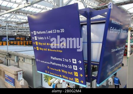 Directional Board at Edinburgh Waverley Train Station Stock Photo
