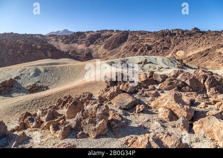 Minas de San Jose, fields of pumice in the Mount Teide National Park, a volcano on the island of Tenerife,the largest of Spain’s Canary Islands Stock Photo