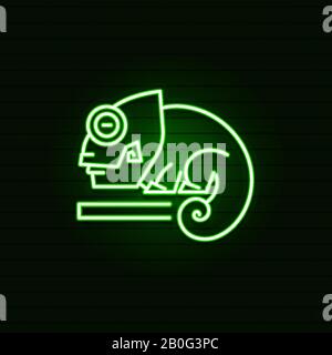 Neon Chameleon Logotype On Black Background. Green Animal Silhouette On Black Backdrop. Stock Vector