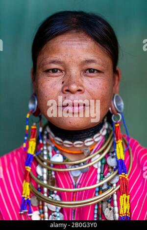 A Portrait Of A Woman From The Kayaw Ethnic Group, Htay Kho Village, Loikaw, Myanmar. Stock Photo