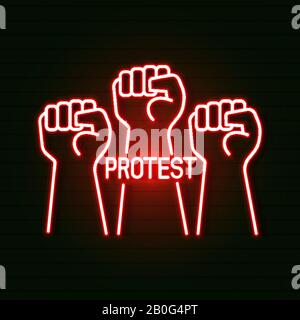 Bright Glowing Symbol On A Black Background. Neon Style Icon.the First Male Hand, A Symbol Of Proletarian Protest. Suitable For Printing Greeting Stock Vector