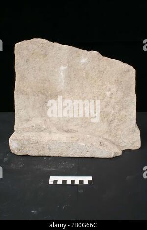 Lower part of an altar. Limestone. The front is completely broken away except for the plinth. There is a tree on each side. The back is undecorated., Altar, fragment, stone, limestone, 32 x 35.5 x 15 cm, roman 150-250, the Netherlands, Zeeland, Noord-Beveland, Colijnsplaat, Oosterschelde Stock Photo