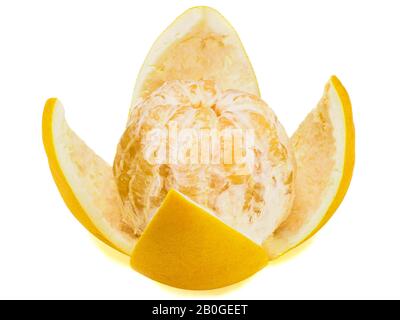 peeled pamelo on a white background Stock Photo