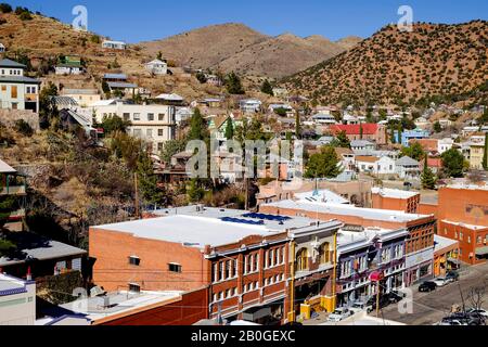 Old Bisbee is the historic center of town. The very walkable Main Street turns into Tombstone Canyon as you head uphill, and serves as the main thorou Stock Photo